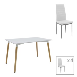 Set Masă si 4 Scaune Natali-Parker, alb/natural, 120x80x76 cm