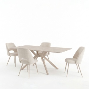 Set masă și 4 scaune Olven-Nelda, Bej/Crem, 180 x 90 x 75 cm - Img 2