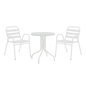 Set masă și scaune de exterior, 3 Piese, Model , Alb
