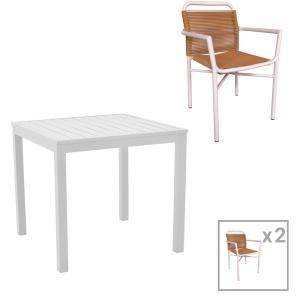 Set masă și scaune de exterior, 3 Piese, Model Kliton, Alb/Natural, 80x80x74 cm - Img 1