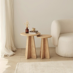 Set masute de cafea stivuibile, 2 bucati Mushroom Stejar 40x50x40 cm - Img 2