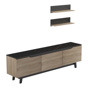 Set mobilă living Kasia, stejar sonoma/negru, 180x35x48.5 cm - Img 3