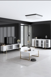Set mobilier living Model Luxe, Alb/Auriu, 160x35x80 cm - Img 9