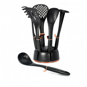 Set Ustensile de Bucatarie, 7 piese cu suport, negru- Rose Gold - Img 3