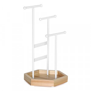 Suport bijuterii, Songmics, Natural-Alb, 20.5x18x36 cm - Img 7