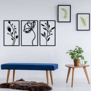 Tablou metalic Flowers Negru 70x39 cm - Img 4