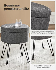 Taburet cu depozitare, Songmics, Gri, 37×37×45 cm - Img 5