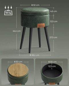 Taburet cu depozitare, Vasagle, Verde inchis, 32x32x44 cm - Img 3