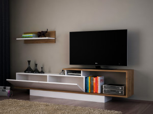 Ansamblu Comoda TV Asos Alb-Walnut - Img 2
