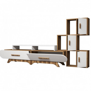 Ansamblu Comoda TV FloraS Walnut-Alb - Img 5