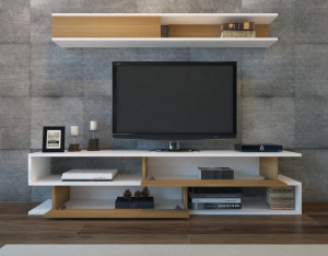 Ansamblu Comoda TV Sims Alb-Teak - Img 2