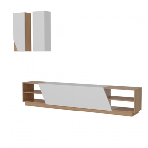 Ansamblu Comoda TV Zebra Alb-Teak - Img 3