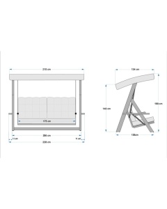 Balansoar cu 3 locuri Lyon 2400 Bej 236x190x175 cm - Img 12
