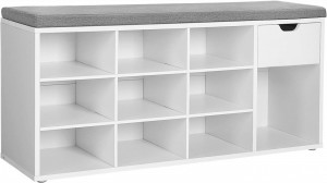 Banca cu suport pantofi Model Heaven, Alb / Gri, 104x30.5x48 cm - Img 2