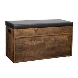 Bancă pantofar cu șezut tapițat, 3 compartimente și spațiu de depozitare ascuns, Maro Rustic/Negru, 80 × 30 × 44 cm - Img 7