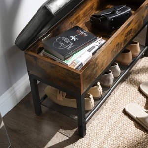 Banca Pantofi Model Macie, Maro rustic / Negru, 70x30x45 cm - Img 5