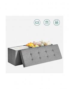 Bancă pliabilă cu spațiu de depozitare 150 L și șezut tapițat, Gri deschis, 110 × 38 × 38 cm - Img 7