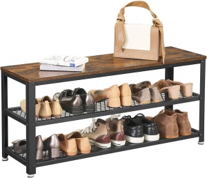 Bancheta cu suport pantofi Model Selene, Maro rustic/Negru, 100x30x45 cm - Img 8