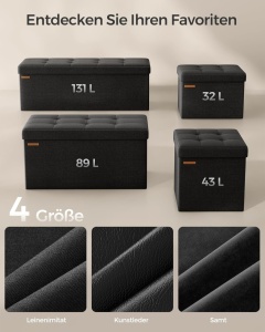 Bancuta Hol cu Spatiu de Depozitare, Velvet Vault, Negru Cerneala, 110x38x38 cm - Img 7