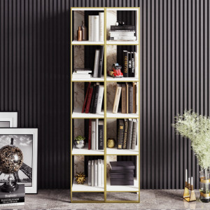 Biblioteca Model Polka, Auriu/Alb, 32,2x31,3x178,5 cm - Img 2