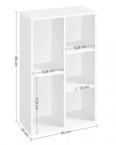 Biblioteca Vasagle, Model Rayna, 80x50x24 cm, Alb - Img 3