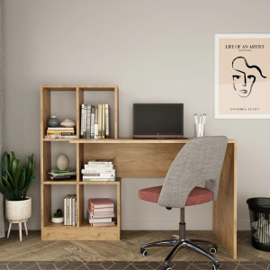 Birou cu biblioteca Model Dustin, Stejar, 118x56x112 cm - Img 3