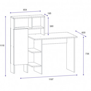 Birou cu Biblioteca Pako World, model Slate, 120x112x60 cm, Alb/Stejar - Img 4