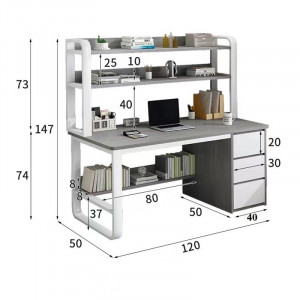 Birou cu Biblioteca Pako World, model Soco, 120x144x50 cm, Gri/Alb - Img 3
