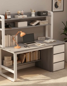 Birou cu Biblioteca Pako World, model Soco, 120x144x50 cm, Gri/Alb - Img 2