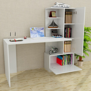 Birou cu Biblioteca Salvador, model Merinos, 120x73.8x61.8 cm, Alb - Img 2