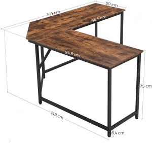 Birou pe Colt Vasagle, model Donald, 149x75x149 cm, Maro Rustic/Negru - Img 5