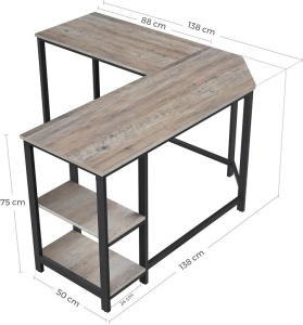 Birou pe Colt Vasagle, model Kiana, 138x76x138 cm, Greige/Negru - Img 5