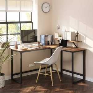 Birou pe Colt Vasagle, model Lennox, 140x92.2x130 cm, Maro Rustic/Negru - Img 4