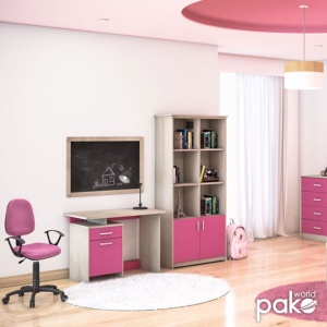 Birou pentru Copii Pako World, model Castillo, 100x75x55 cm, Stejar castillo/Roz - Img 2