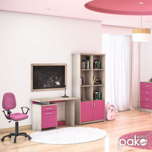 Birou pentru Copii Pako World, model Castillo, 100x75x55 cm, Stejar castillo/Roz - Img 2