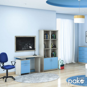 Birou pentru Copii Pako World, model Looney, 100x75x55 cm, Stejar castillo/Albastru - Img 2