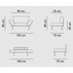 Canapea extensibila 2 locuri PWF-0018 cu stofa de culoare neagra 155x73x85cm - Img 8