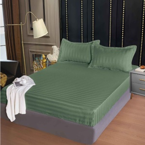 Cearsaf cu elastic 160x200 cm si 2 Fete de Perna Damasc, Atlas V5 Forest Green (Finet)