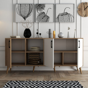 Comoda Model Exxen, Stejar/Alb, 180x45x80 cm - Img 3