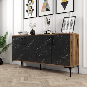 Comoda Model Kiev160, Nuc/Negru marmorat, 160x35x78 cm - Img 2