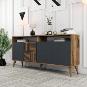 Comoda Model Milan, Nuc/Antracit, 160x35x78 cm - Img 2