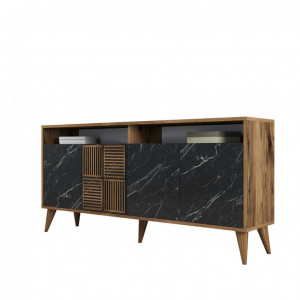 Comoda Model Milan, Nuc/Negru marmorat, 160x35x78 cm - Img 6