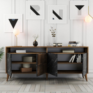 Comoda Model Milan, Nuc/Negru marmorat, 180x35x78.6 cm - Img 3