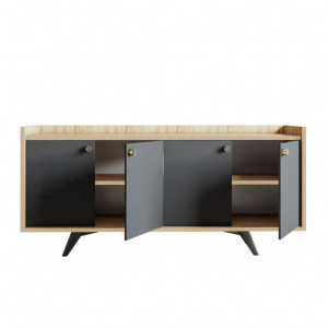Comoda Model Piran, Antracit/Stejar, 150x40x75 cm - Img 3