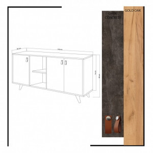 Comoda Model Planky, Stejar/Gri, 140x40x86 cm - Img 5