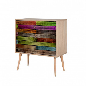 Comoda Model Trio, Stejar sonoma/Multicolor, 80x40x90 cm - Img 3