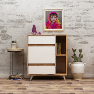 Comoda Model Tsela, Stejar/Alb, 70x40x86 cm - Img 1