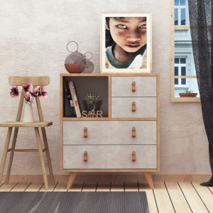 Comoda Model Witlof, Stejar/Alb, 70x40x88.6 cm - Img 1