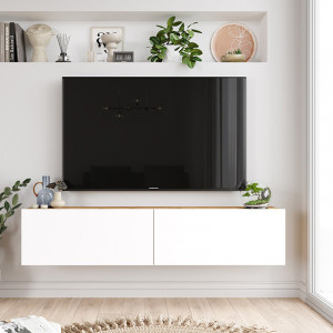 Comoda TV de perete Serit culoare alb - sonoma 140x31.6x29.6cm - Img 3