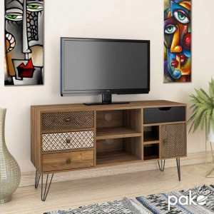Comoda TV Pako World, Model Boho, xx cm, Nuc/Negru - Img 2